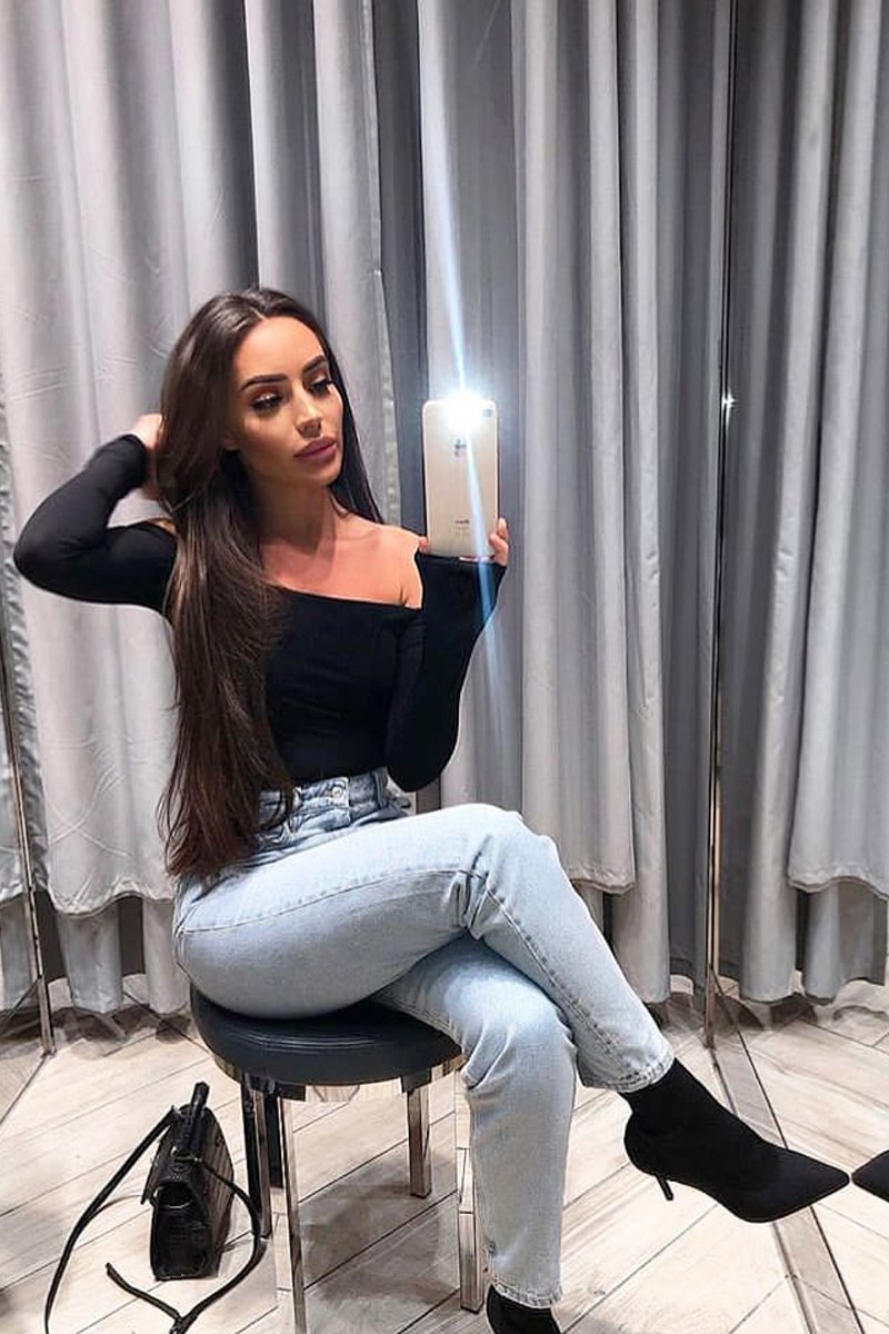 Black Ribbed Square Neck Bodysuit - Alysha-Bodysuits