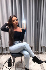 Black Ribbed Square Neck Bodysuit - Alysha-Bodysuits