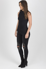 Black Ribbed Top - Lucy-Tops