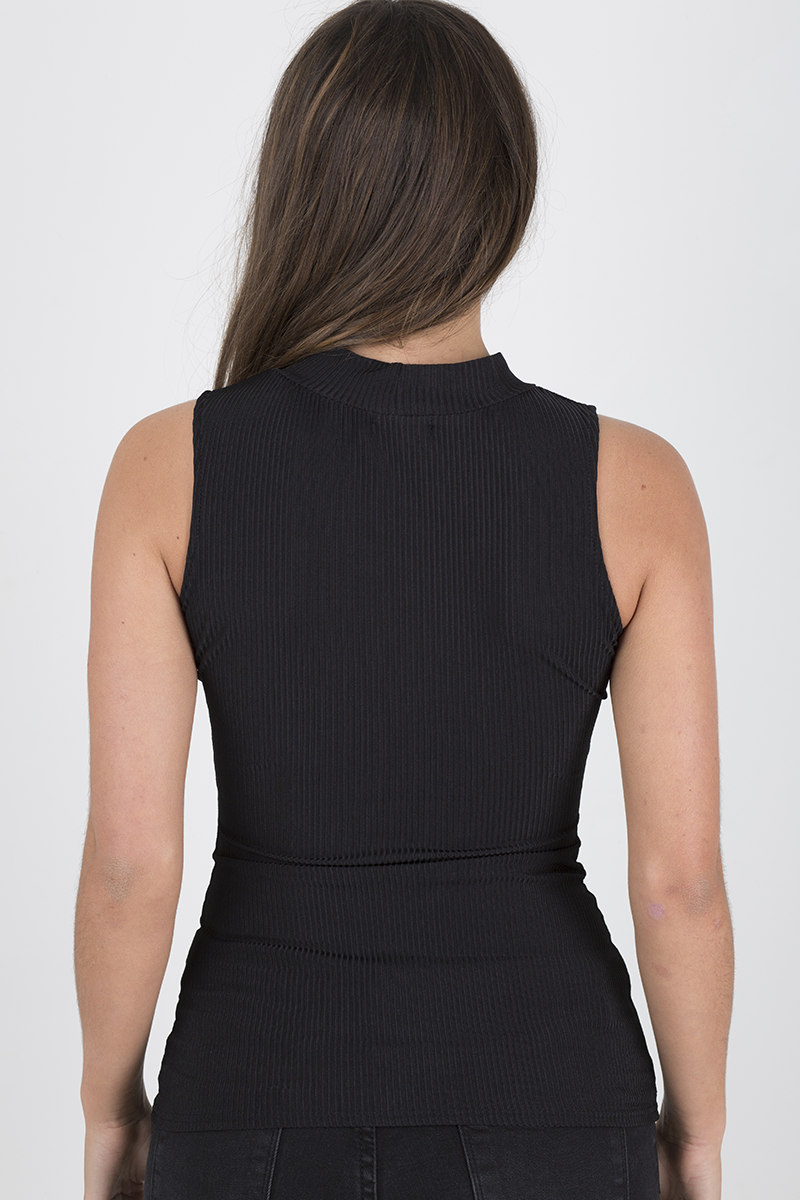 Black Ribbed Top - Lucy-Tops