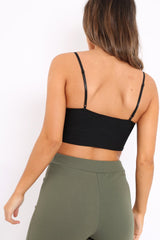Black Ribbed V Cut Crop Top - Cordelia-Crop Tops