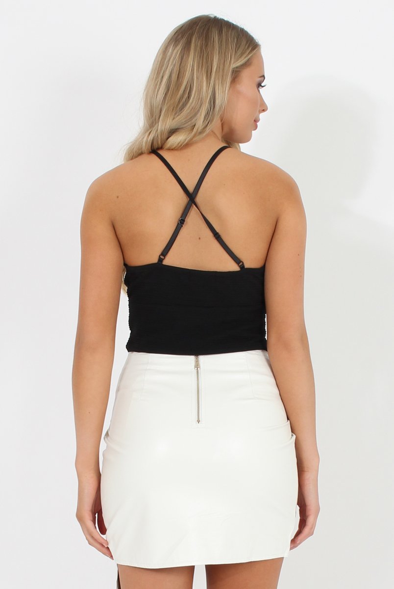 Black Ribbed V Front Bodysuit - Danika-Bodysuits