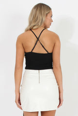 Black Ribbed V Front Bodysuit - Danika-Bodysuits