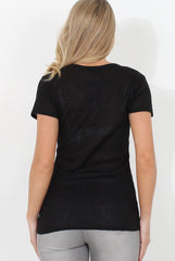 Black Ribbed V Neck Top - Yvette-Tops
