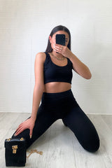Black Ribbed Vest Leggings Loungewear Co-ord - Charlee-Loungewear