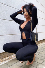 Black Ribbed Zip Front Top - Jamoni-Tops