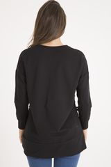 Black Ribbon Lace Up Dipped Hem Jumper - Wilma-Jumper