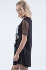 Black Ride Or Die Slogan Mesh T-Shirt Dress - Darcie-Dresses