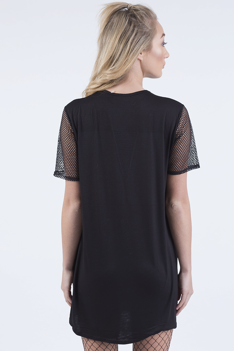 Black Ride Or Die Slogan Mesh T-Shirt Dress - Darcie-Dresses