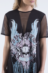 Black Ride Or Die Slogan Mesh T-Shirt Dress - Darcie-Dresses