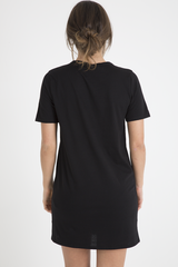 Black 'Riding In California' Graphic Print Cut Out Pin Detail T-Shirt Dress - Harper-Dresses