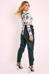 Black Ring Belt Straight Leg PU Trousers - Jazmine-Trousers