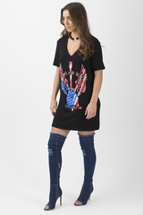 Black Ring Choker 'Rock & Roll' T-Shirt Dress - Betty-Dresses