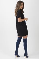 Black Ring Choker 'Rock & Roll' T-Shirt Dress - Betty-Dresses