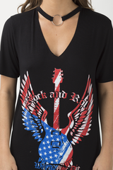 Black Ring Choker 'Rock & Roll' T-Shirt Dress - Betty-Dresses