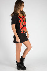 Black Ring Choker Rockstar Slogan T Shirt Dress - Liana-Dresses