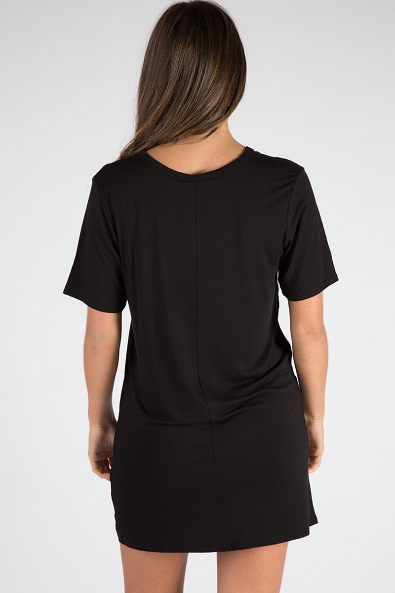 Black Ring Choker Rockstar Slogan T Shirt Dress - Liana-Dresses