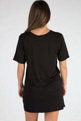 Black Ring Choker Rockstar Slogan T Shirt Dress - Liana-Dresses