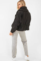 Black Ring Pull Zip Front Windbreaker Jacket - Tesla-Jackets