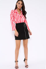 Black Ring Zip Detail Skirt - Vessie-Skirts