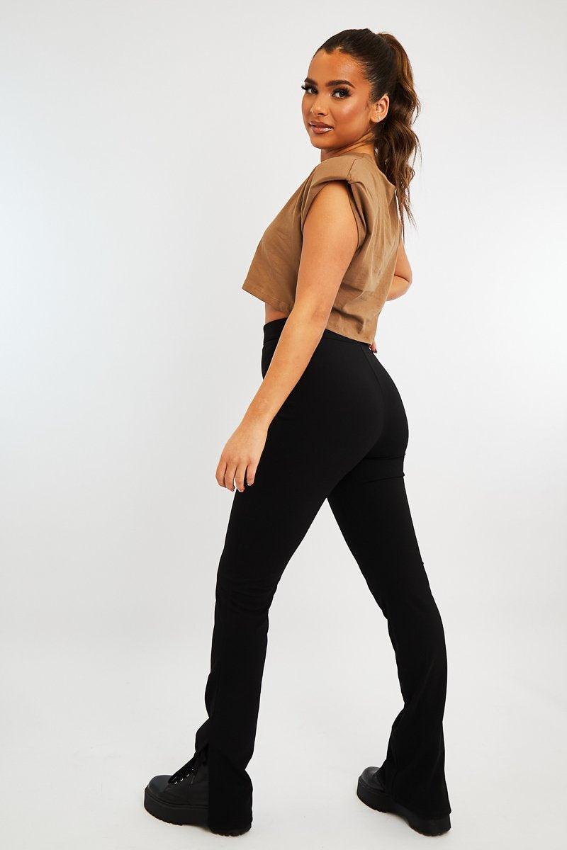 Black Ring Zip Front Split Side Crepe Trousers - Ashton-Trousers