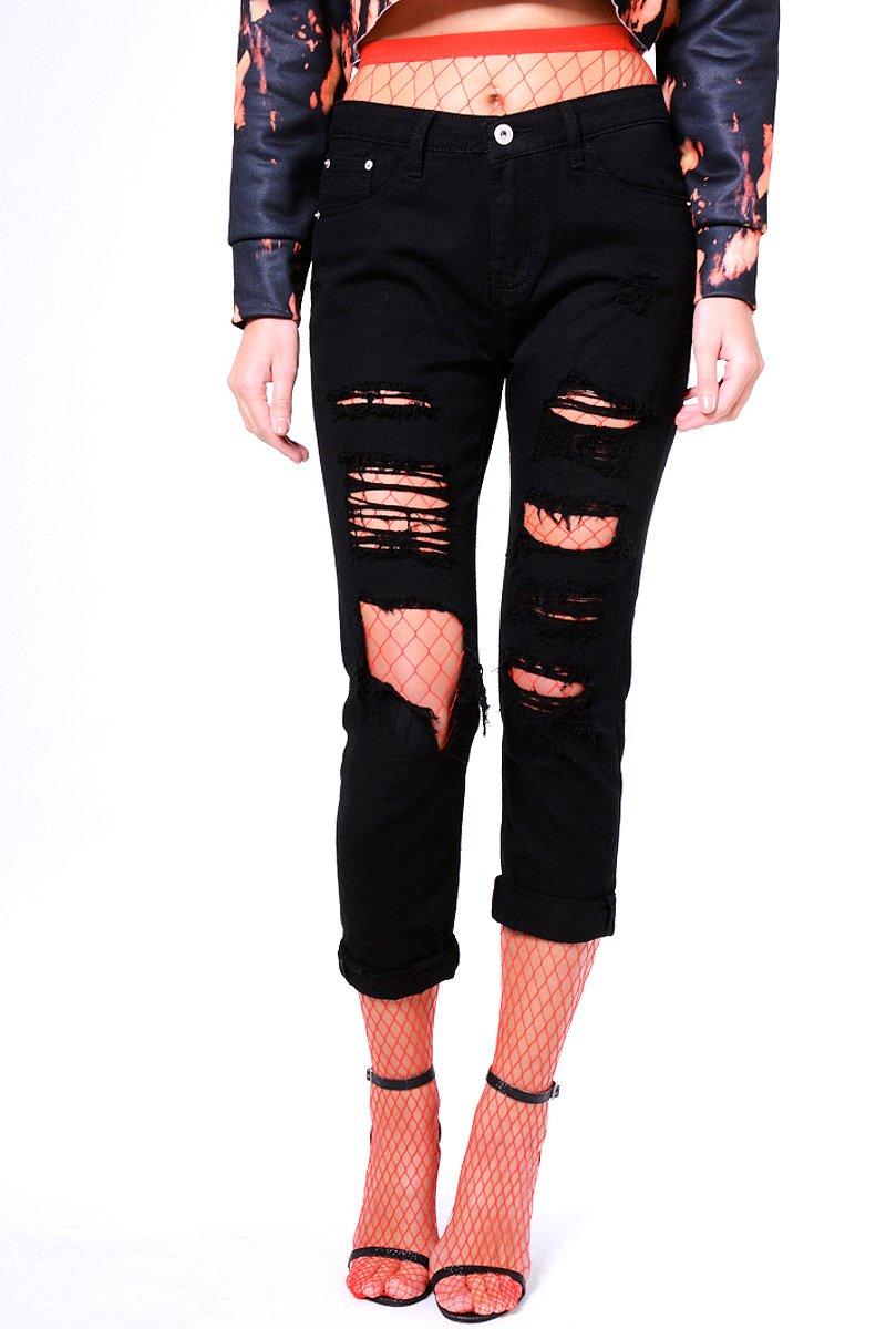 Black Ripped Boyfriend Jeans - Jazmine-Jeans