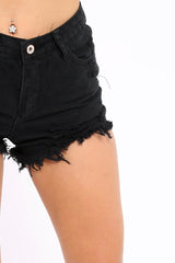 Black Ripped Denim Shorts - Melisa-Shorts