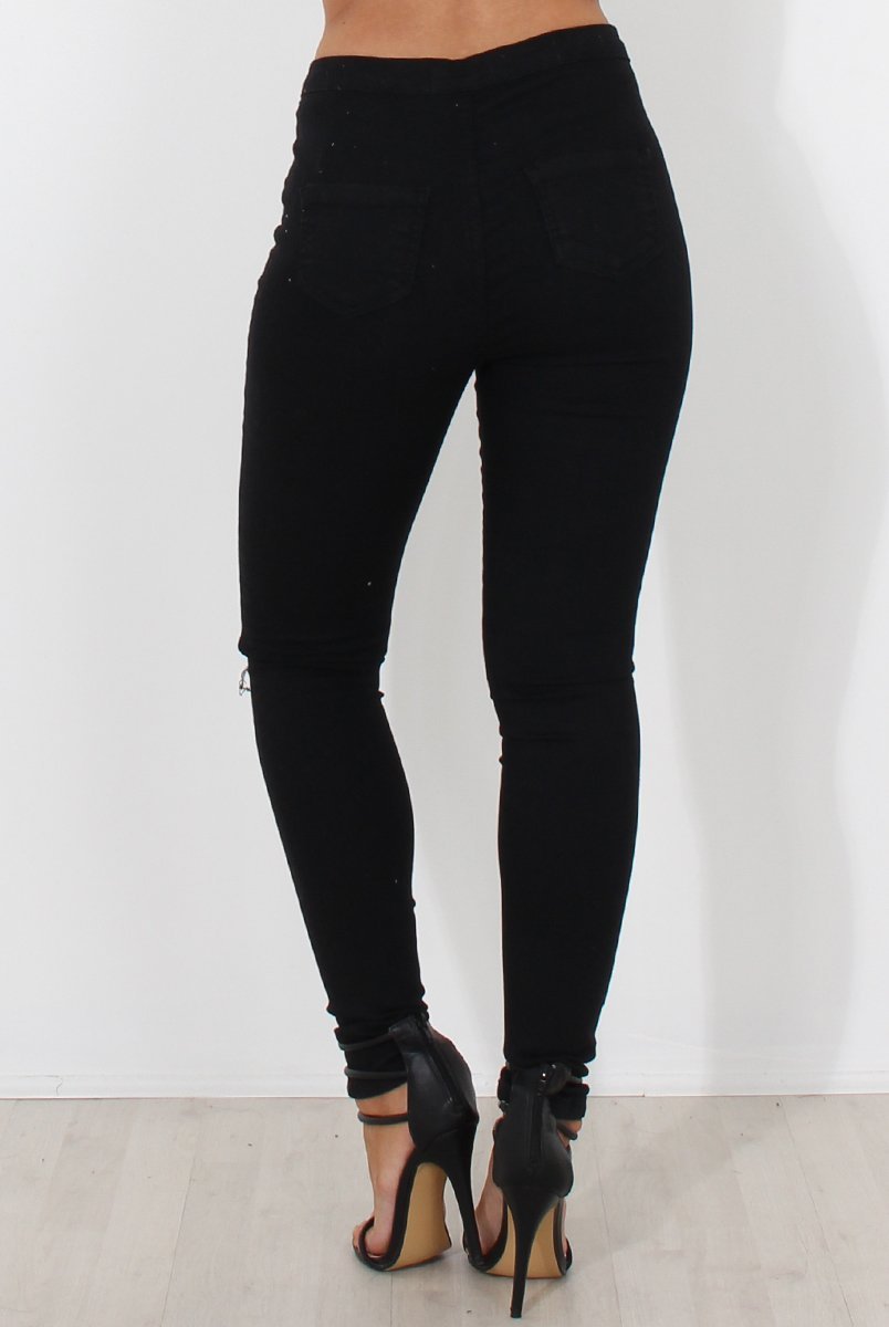 Black Ripped Knee Jeans-Clara-Jeans