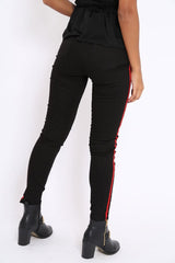 Black Ripped Knee Red Stripe Skinny Jeans - Lucia-Jeans