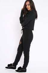 Black Ripped Loungewear Set - Natalia-Loungewear