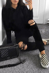 Black Ripped Loungewear Set - Natalia-Loungewear