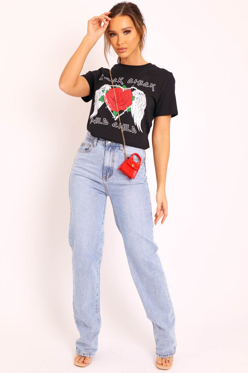 Black Rock Chick Graphic Printed T-shirt - Josee-T-shirt