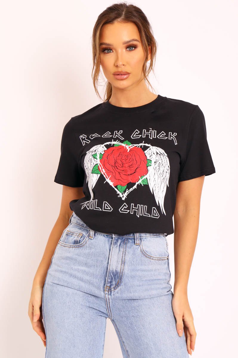 Black Rock Chick Graphic Printed T-shirt - Josee-T-shirt