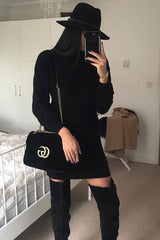 Black Roll Neck Cable Knit Jumper Dress - Dawn-Dresses