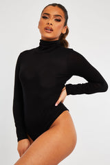 Black Roll Neck Long Sleeve Bodysuit - Liza-Bodysuits