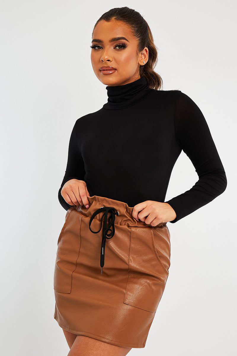 Black Roll Neck Long Sleeve Bodysuit - Liza-Bodysuits