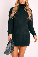 Black Roll Neck Mini Jumper Dress - Dariyana-Dresses