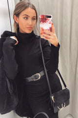 Black Roll Neck Rib Midi Jumper Dress - Giana-Dresses