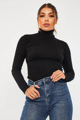 Black Roll Neck Slim Fit Knitted Jumper - Georgie-Jumper