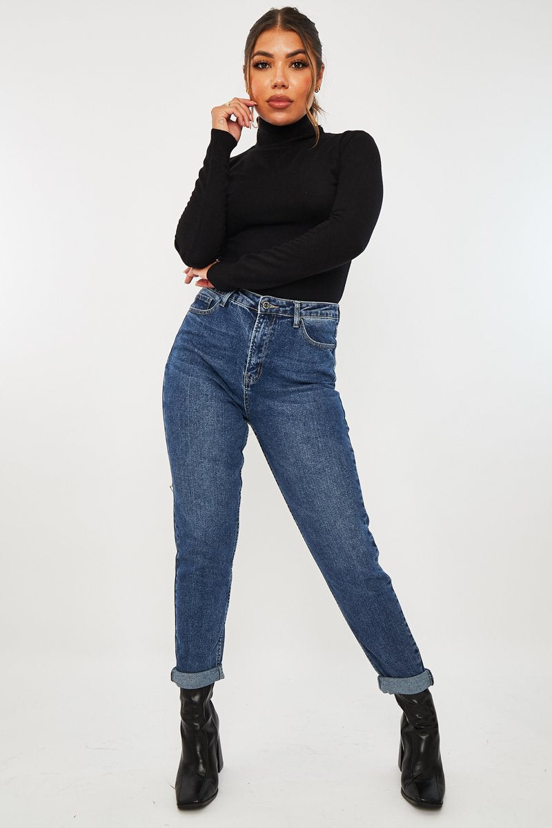 Black Roll Neck Slim Fit Knitted Jumper - Georgie-Jumper