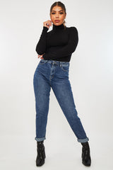 Black Roll Neck Slim Fit Knitted Jumper - Georgie-Jumper