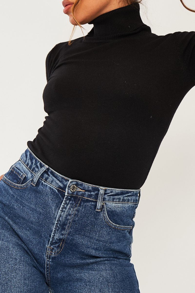 Black Roll Neck Slim Fit Knitted Jumper - Georgie-Jumper