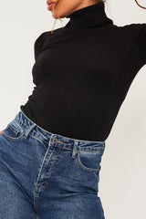 Black Roll Neck Slim Fit Knitted Jumper - Georgie-Jumper