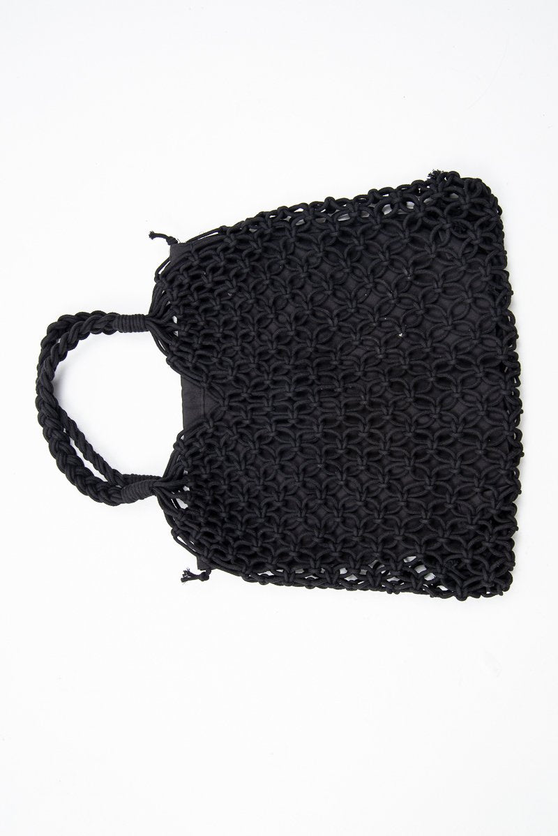 Black Rope Knotted Braid Detail Tote Bag - Farah-Bags