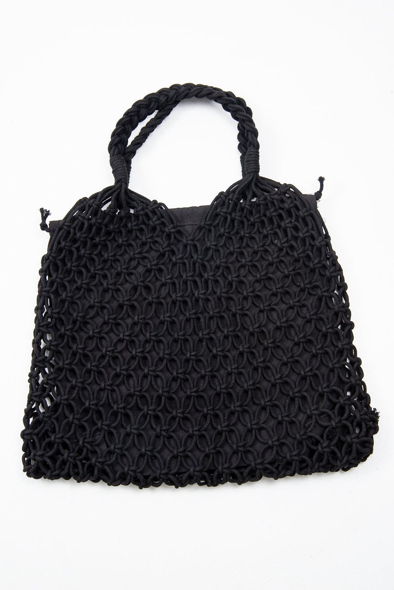 Black Rope Knotted Braid Detail Tote Bag - Farah-Bags