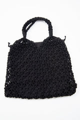 Black Rope Knotted Braid Detail Tote Bag - Farah-Bags