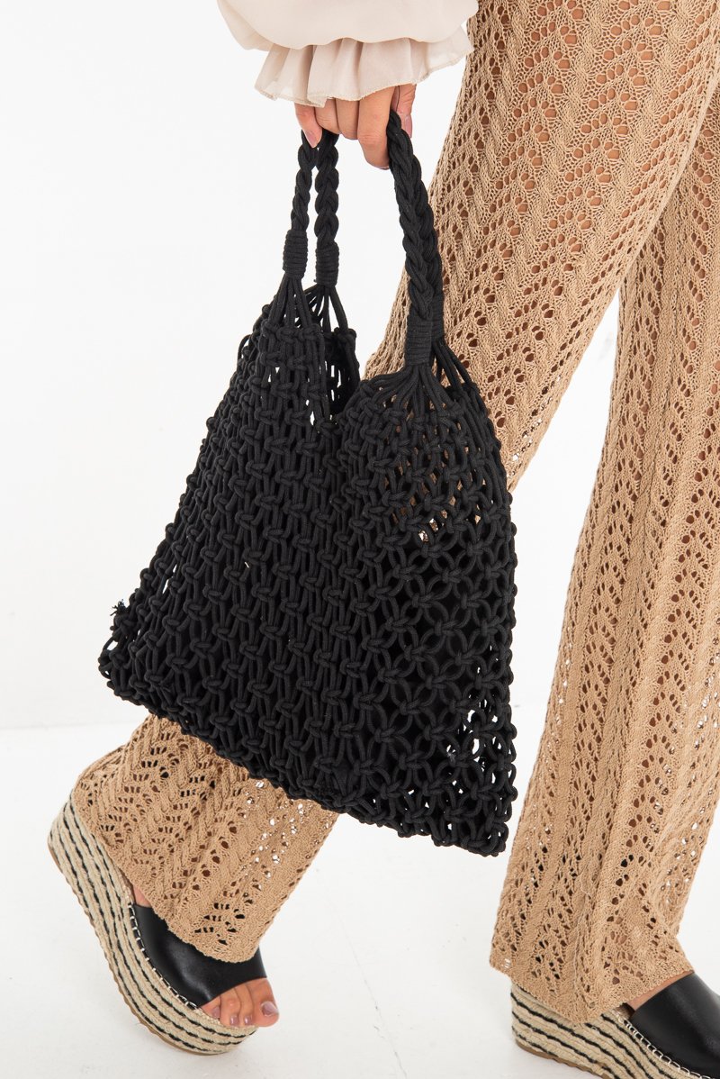 Black Rope Knotted Braid Detail Tote Bag - Farah-Bags