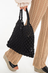Black Rope Knotted Braid Detail Tote Bag - Farah-Bags