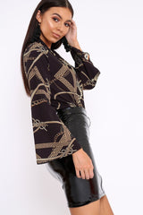 Black Rope Print Plunge Bodysuit - Jani-Bodysuits