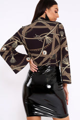 Black Rope Print Plunge Bodysuit - Jani-Bodysuits